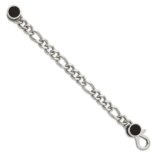 Chisel Stainless Steel Polished with Black Agate 8 inch Figaro Link Bracelet SRB3074-8