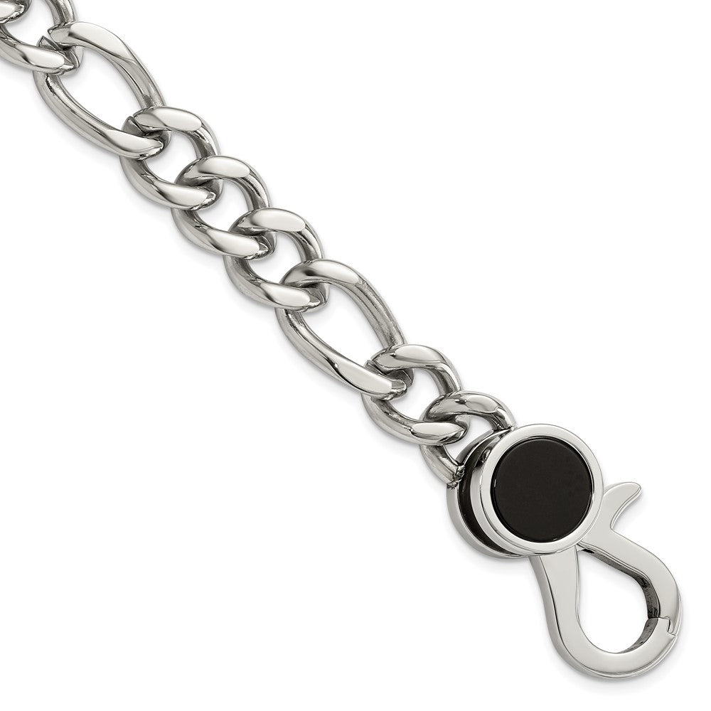 Chisel Stainless Steel Polished with Black Agate 8 inch Figaro Link Bracelet SRB3074-8