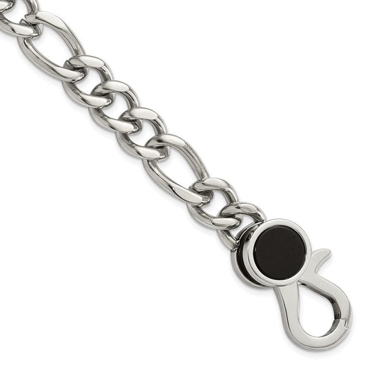 Chisel Stainless Steel Polished with Black Agate 8 inch Figaro Link Bracelet SRB3074-8