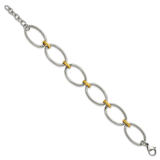 Chisel Stainless Steel Polished Yellow IP-plated Open Link 7.5 inch Bracelet with 1 inch Extension SRB3076-7.5
