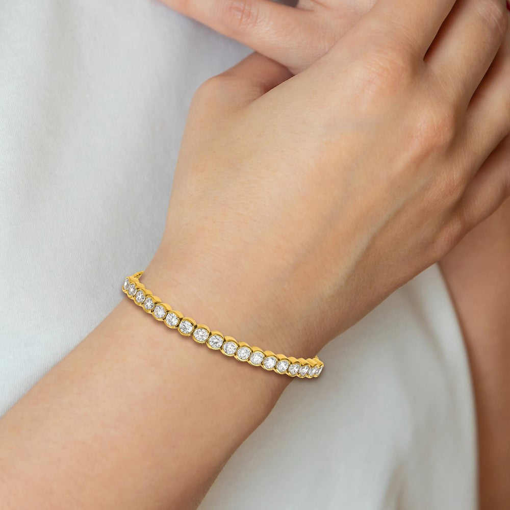 Chisel Stainless Steel Polished Yellow IP-plated with Round CZ Adjustable Bracelet SRB3082