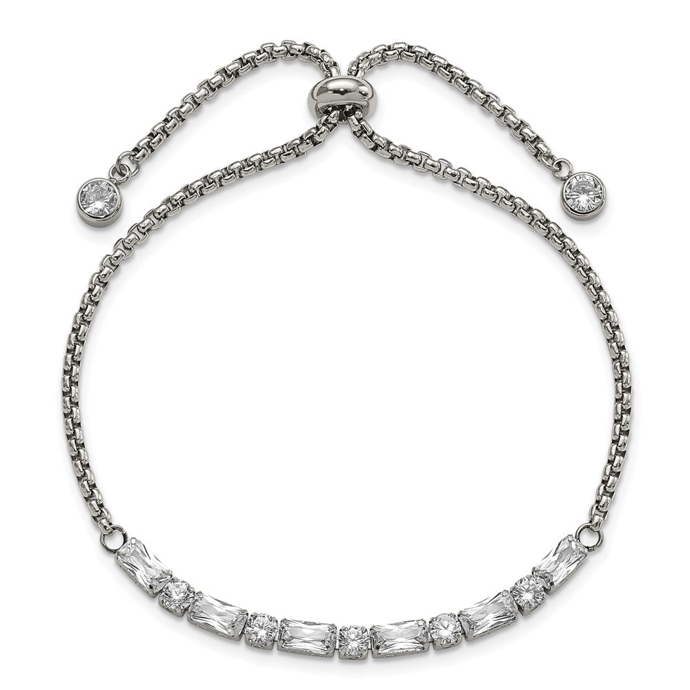 Chisel Stainless Steel Polished with CZ Adjustable Bracelet SRB3083
