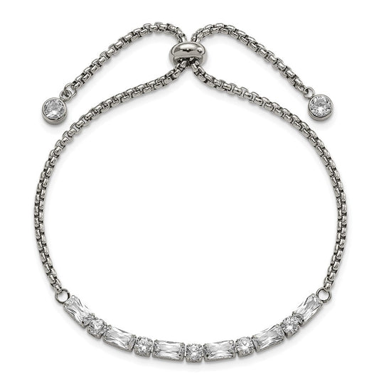 Chisel Stainless Steel Polished with CZ Adjustable Bracelet SRB3083