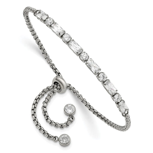 Chisel Stainless Steel Polished with CZ Adjustable Bracelet SRB3083
