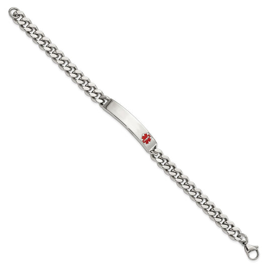 Chisel Stainless Steel Polished with Red Enamel Medical ID 8.75 inch Curb Chain Bracelet SRB3095-8.75