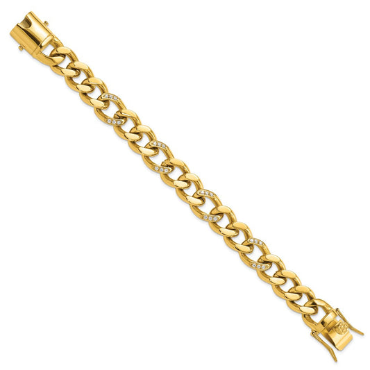 Chisel Stainless Steel Polished Yellow IP-plated with CZ 8 inch Curb Link Bracelet SRB3096-8