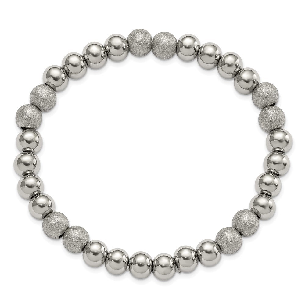 Chisel Stainless Steel Polished and Laser-cut 8mm Beaded Stretch Bracelet SRB3100