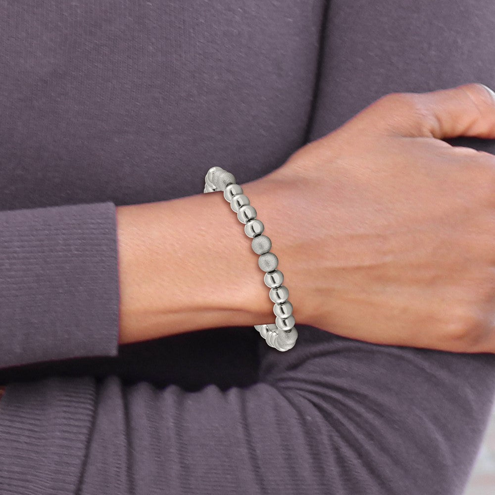 Chisel Stainless Steel Polished and Laser-cut 8mm Beaded Stretch Bracelet SRB3100
