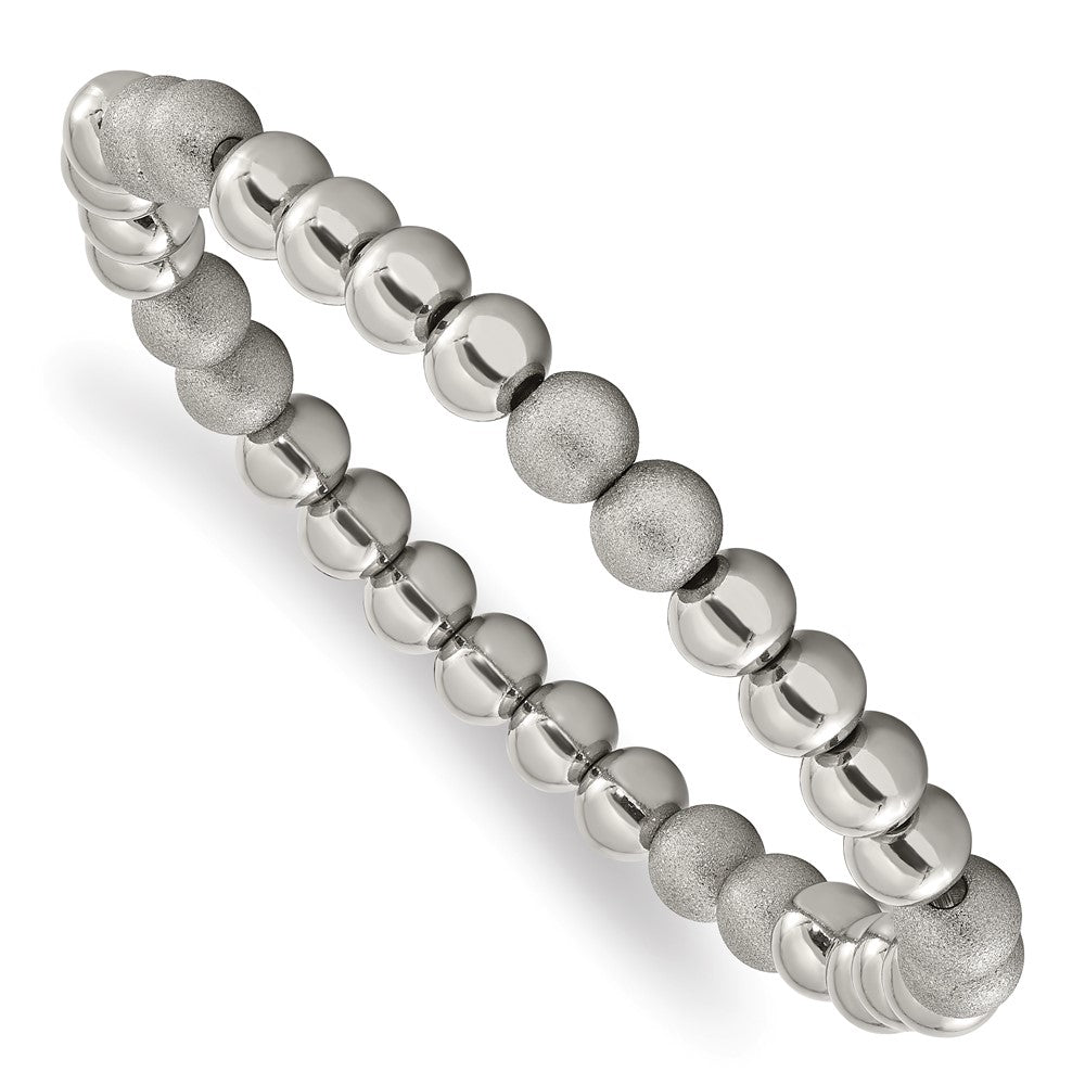 Chisel Stainless Steel Polished and Laser-cut 8mm Beaded Stretch Bracelet SRB3100