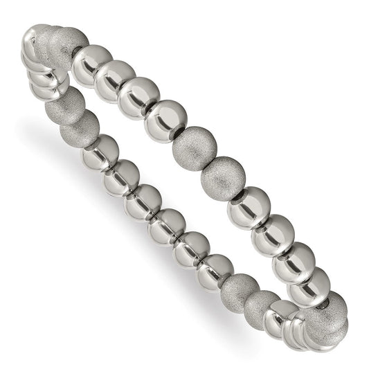 Chisel Stainless Steel Polished and Laser-cut 8mm Beaded Stretch Bracelet SRB3100
