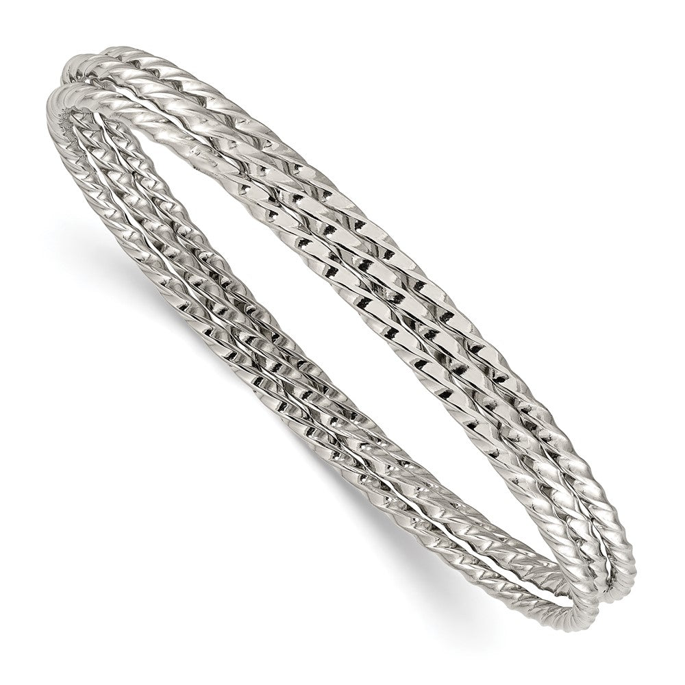 Chisel Stainless Steel Polished and Textured 3 Piece Set of 2mm Twisted Bangles SRB3102