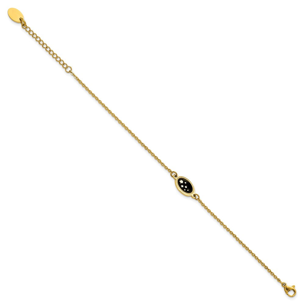 Chisel Stainless Steel Polished Yellow IP-plated with Black Enameled Stars 6.5 inch Bracelet with 1.5 inch Extension SRB3103-6.5