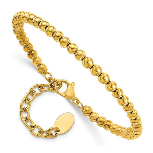 Chisel Stainless Steel Polished Yellow IP-plated 4mm Beaded 6.5 inch Bracelet with 1.5 inch Extension SRB3111Y-6.5