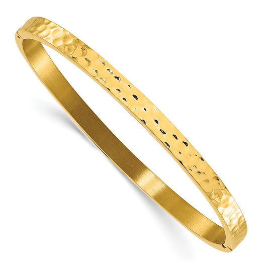 Chisel Stainless Steel Polished and Hammered Yellow IP-plated Bangle SRB3112