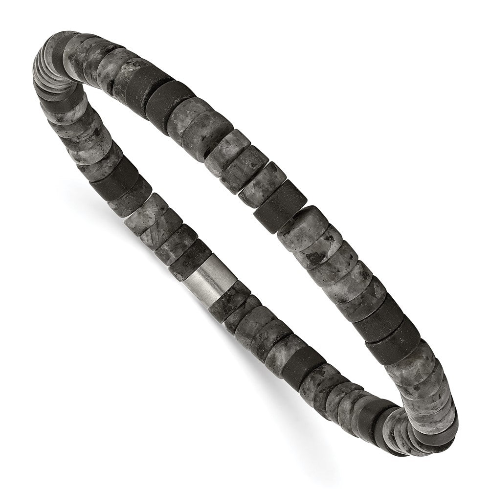 Chisel Stainless Steel Brushed Spectrolite and Black Agate Beaded Stretch Bracelet SRB3126
