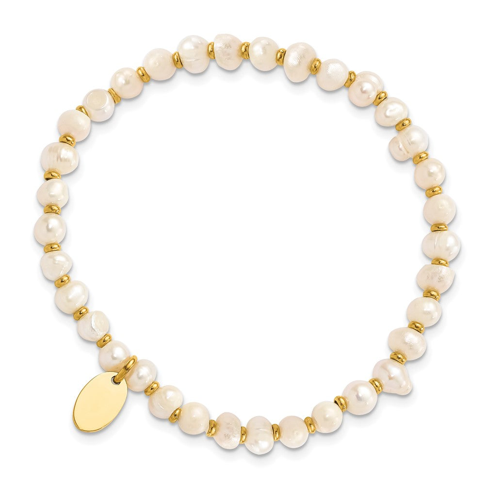 Chisel Stainless Steel Polished Yellow IP-plated 5.5mm Freshwater Cultured Pearl Beaded Stretch Bracelet SRB3138Y