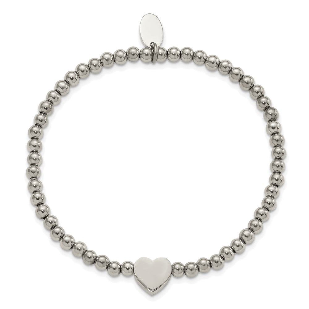Chisel Stainless Steel Polished Heart 4mm Beaded Stretch Bracelet SRB3139