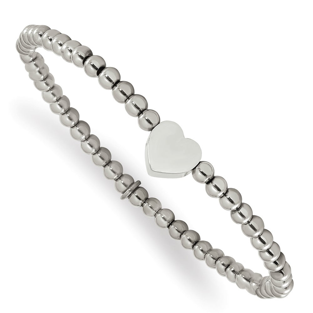 Chisel Stainless Steel Polished Heart 4mm Beaded Stretch Bracelet SRB3139