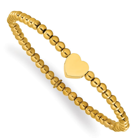 Chisle Stainless Steel Polished Yellow IP-plated Heart 4mm Stretch Bracelet SRB3140Y