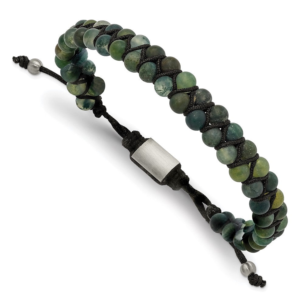 Chisel Stainless Steel Brushed Green Agate Black Nylon Adjustable Bracelet SRB3143