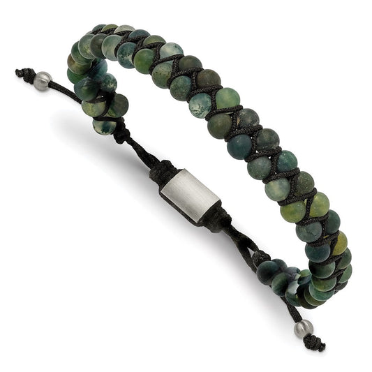 Chisel Stainless Steel Brushed Green Agate Black Nylon Adjustable Bracelet SRB3143