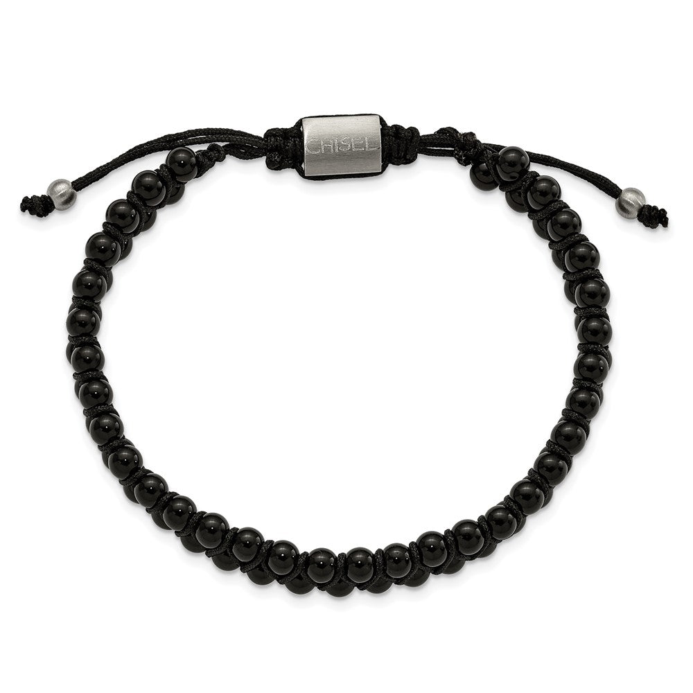 Chisel Stainless Steel Brushed Black Agate Black Nylon Adjustable Bracelet SRB3144