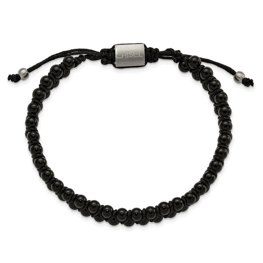 Chisel Stainless Steel Brushed Black Agate Black Nylon Adjustable Bracelet SRB3144