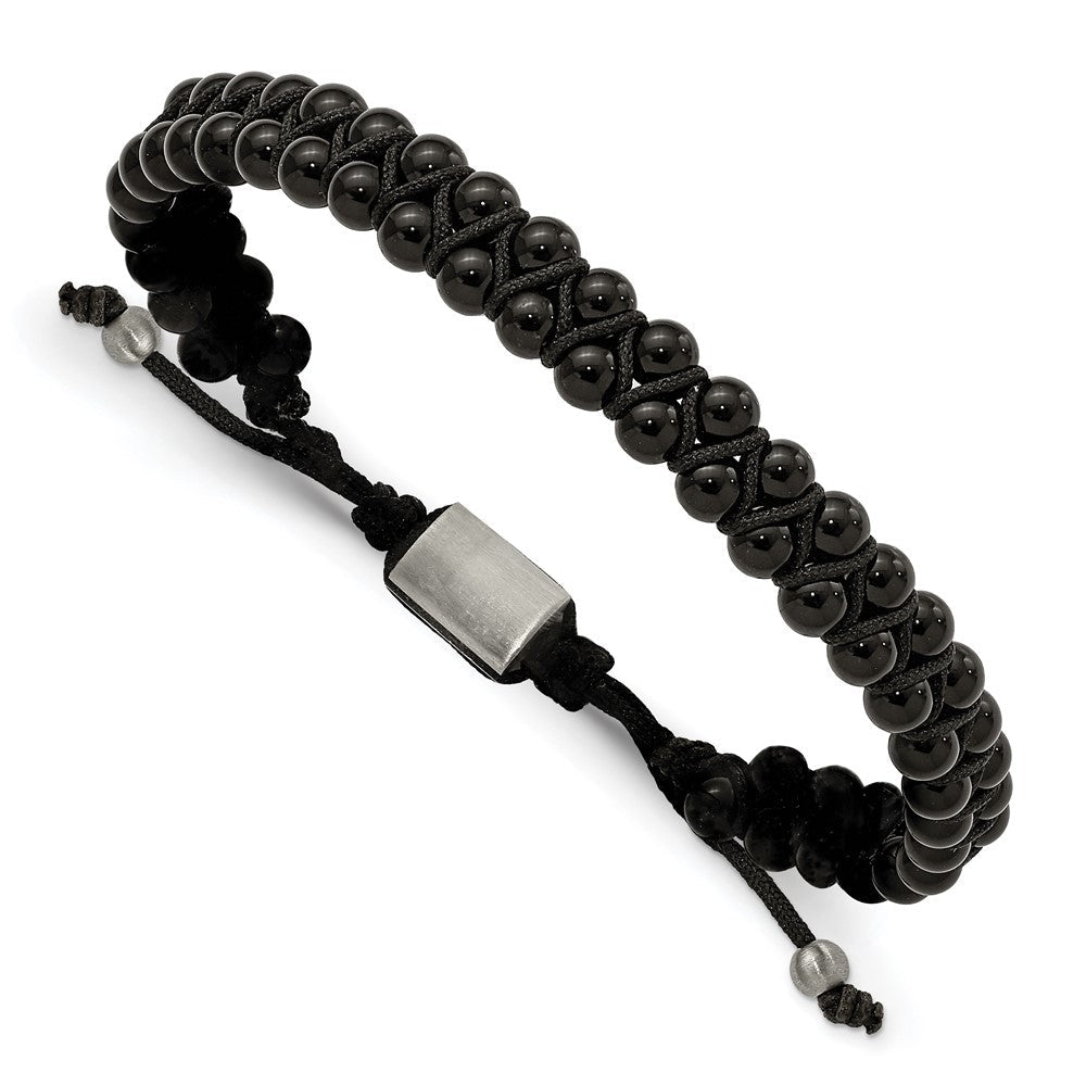 Chisel Stainless Steel Brushed Black Agate Black Nylon Adjustable Bracelet SRB3144