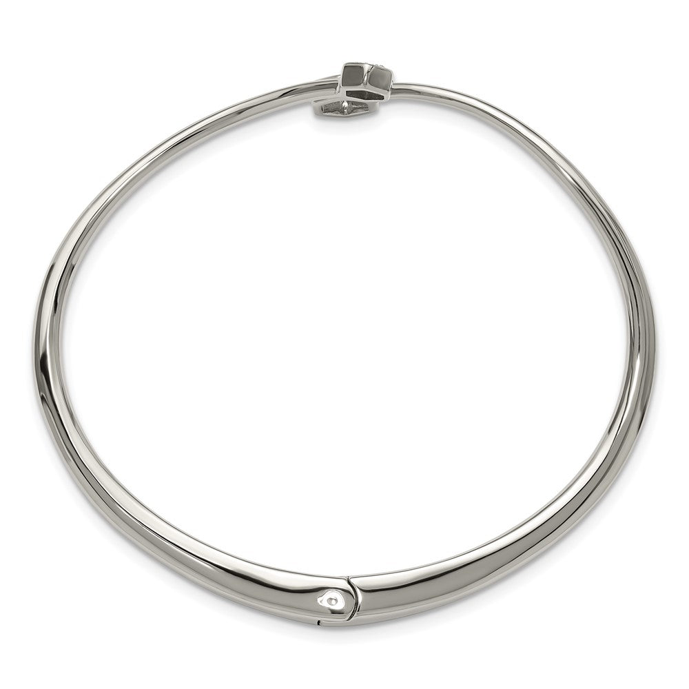 Chisel Stainless Steel Polished with Crystals 6.75 inch Hinged Cuff Bangle SRB3151