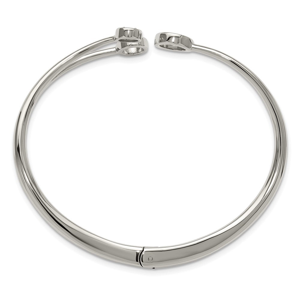 Chisel Stainless Steel Polished with Crystals 6.75 inch Hinged Cuff Bangle SRB3152