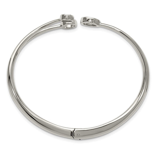 Chisel Stainless Steel Polished with Crystals 6.75 inch Hinged Cuff Bangle SRB3152