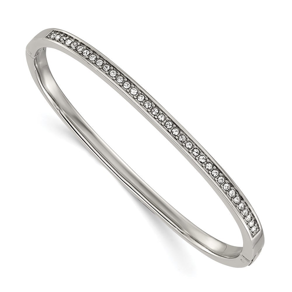Chisel Stainless Steel Polished with Crystals 4mm 7 inch Hinged Bangle SRB3153