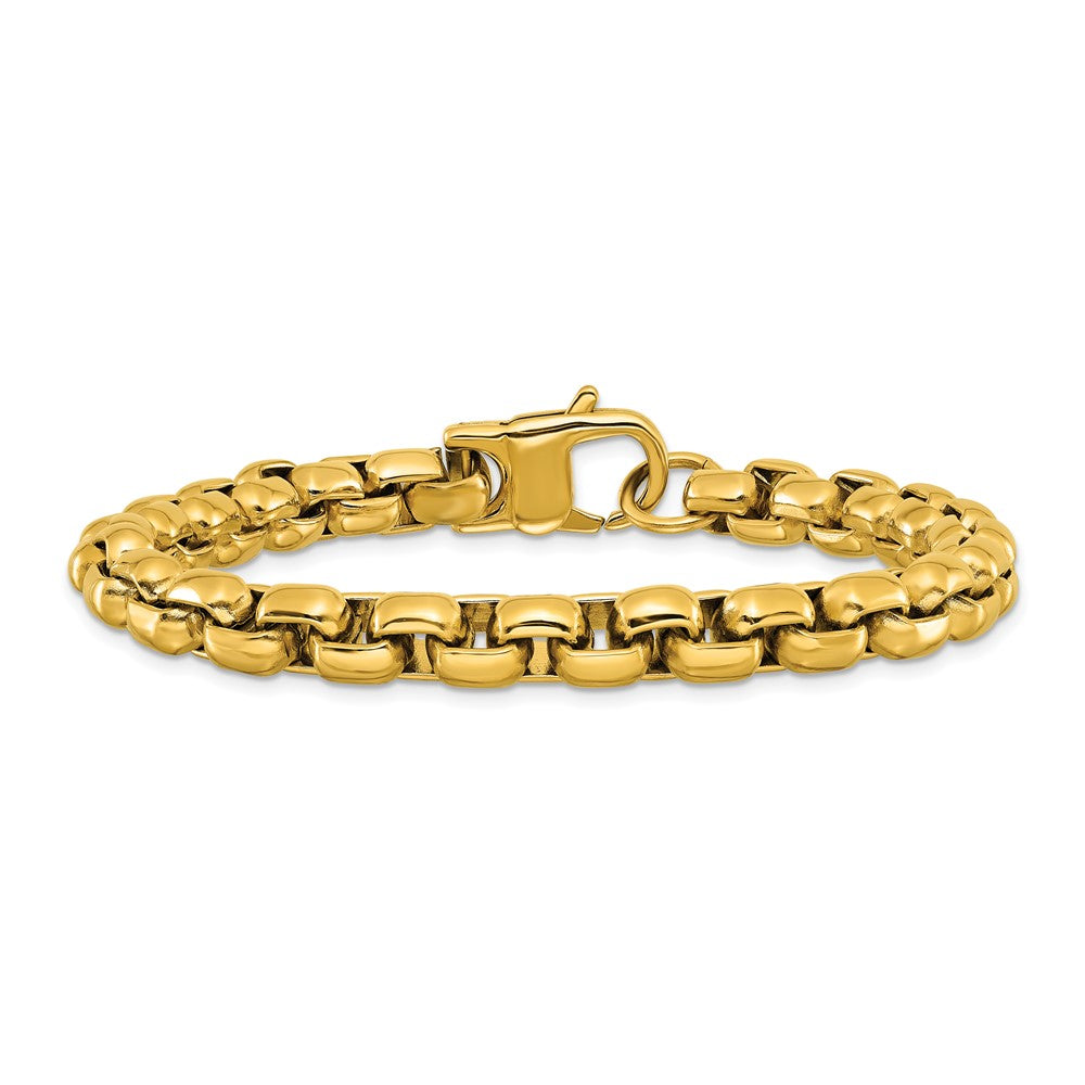 Chisel Stainless Steel Polished Yellow IP-plated 8mm 9 inch Round Box Chain Bracelet SRB3160-9