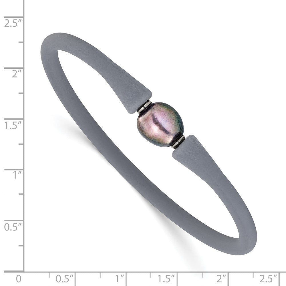 Chisel Stainless Steel Polished 9-10mm Black Baroque Freshwater Cultured Pearl on Grey Silicone 6.75 inch Bracelet SRB3163BKGR