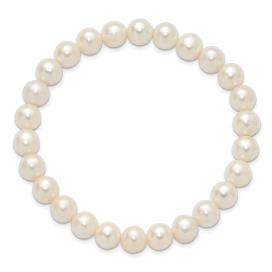 Chisel 8-9mm White Round Freshwater Cultured Pearl 7.25 inch Stretch Bracelet SRB3164