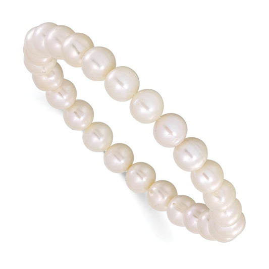 Chisel 8-9mm White Round Freshwater Cultured Pearl 7.25 inch Stretch Bracelet SRB3164