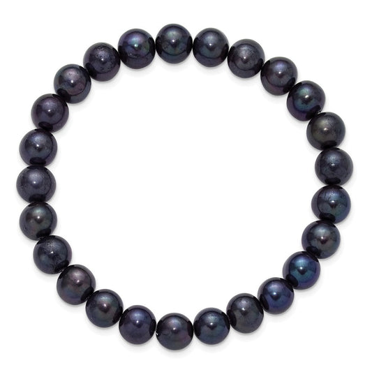 Chisel 8-9mm Black Round Freshwater Cultured Pearl 7 inch Stretch Bracelet SRB3165