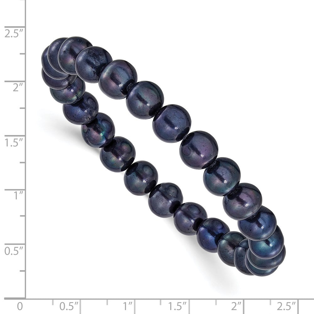 Chisel 8-9mm Black Round Freshwater Cultured Pearl 7 inch Stretch Bracelet SRB3165