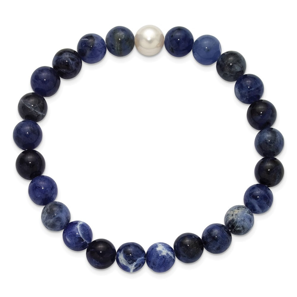 Chisel 8-9mm Lapis and White Freshwater Cultured Pearl Beaded 7.25 inch Stretch Bracelet SRB3167