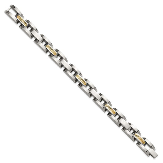 Chisel Stainless Steel Polished with 14K Gold Accent 8.25 inch Link Bracelet SRB3171-8.25