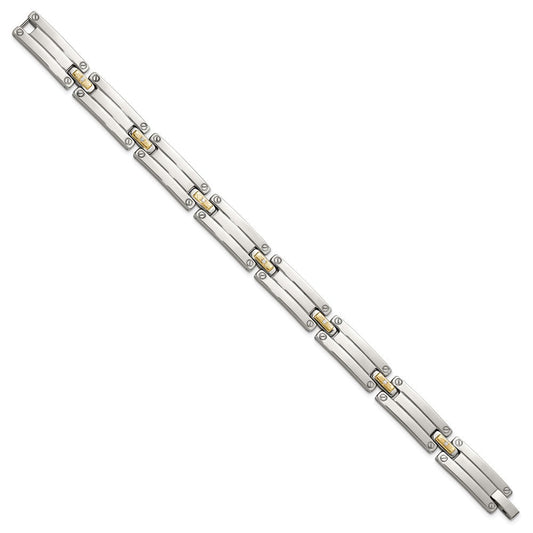 Chisel Stainless Steel Polished with 14K Gold Accent and 1/15ct. Diamond 8.5 inch Link Bracelet SRB3173-8.5