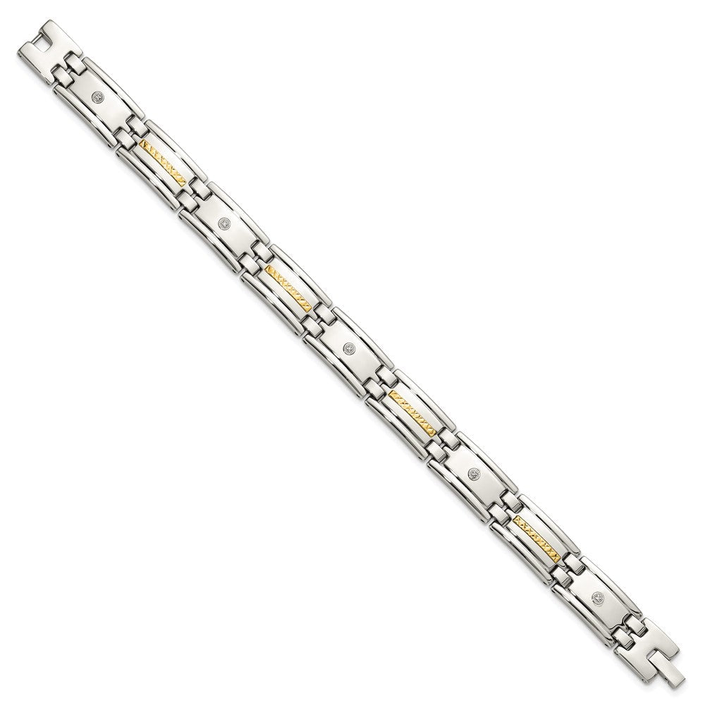 Chisel Stainless Steel Polished with Diamond-cut 14K Gold Accent and .03ct. Diamond 8.75 inch Link Bracelet SRB3176-8.75