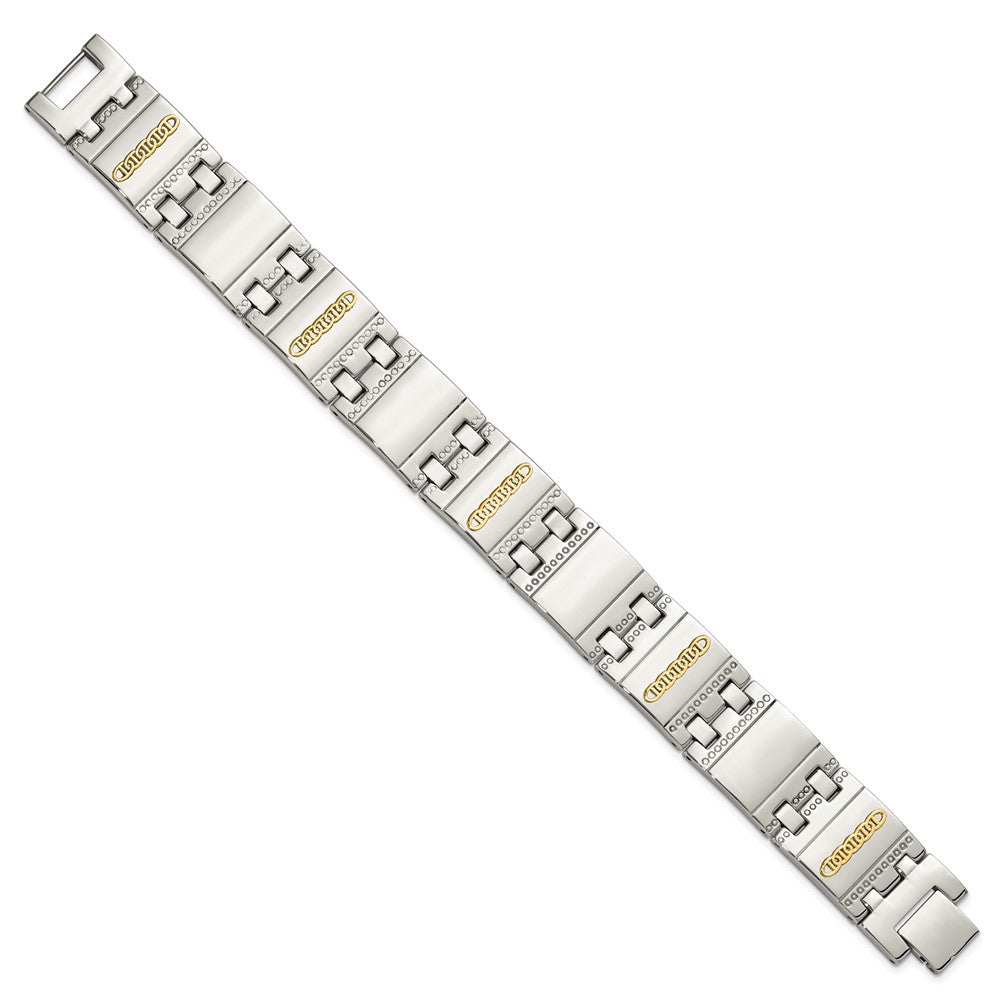 Chisel Stainless Steel Polished and Textured with 14K Gold Accent 8.5 inch Link Bracelet SRB3178-8.5