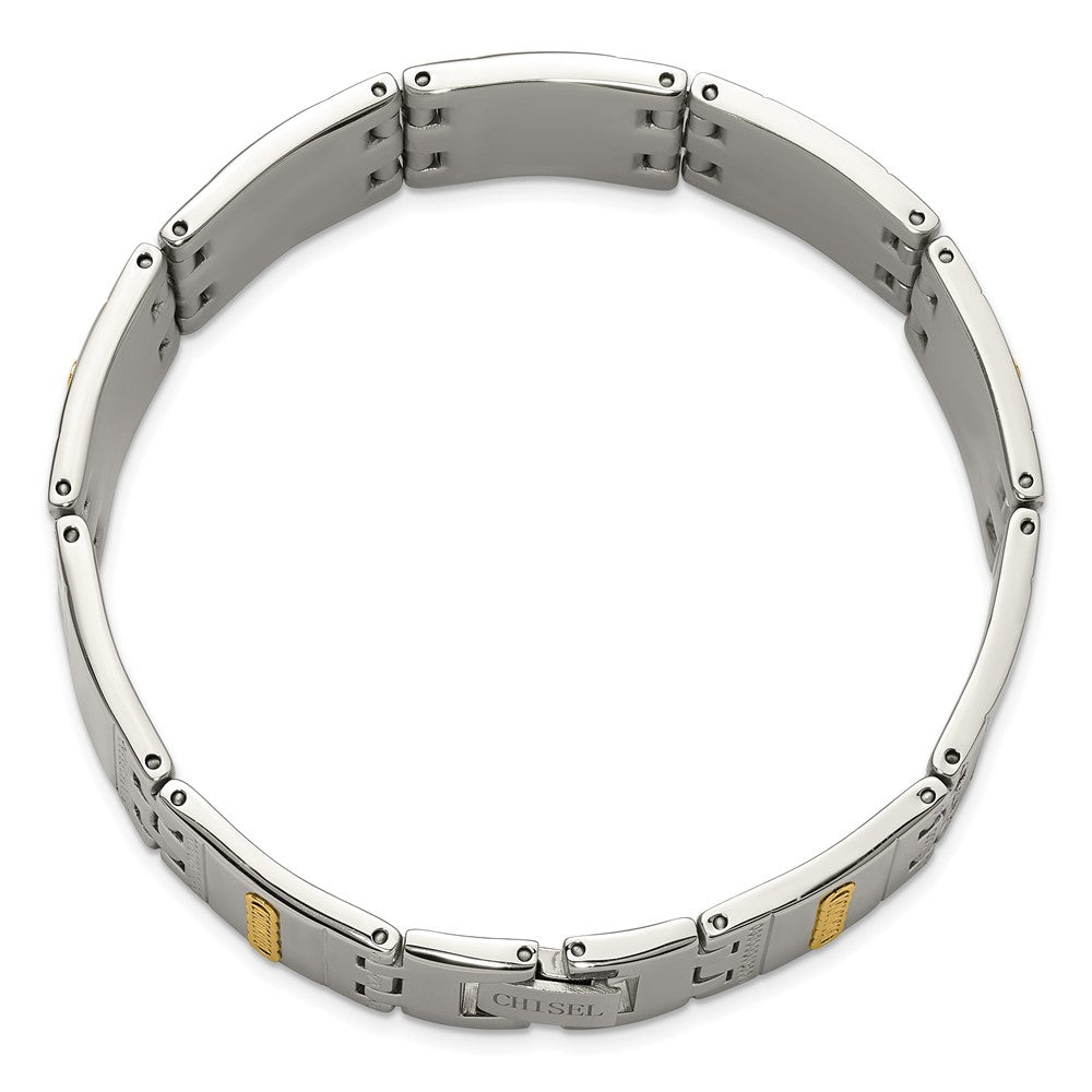 Chisel Stainless Steel Polished and Textured with 14K Gold Accent 8.5 inch Link Bracelet SRB3178-8.5