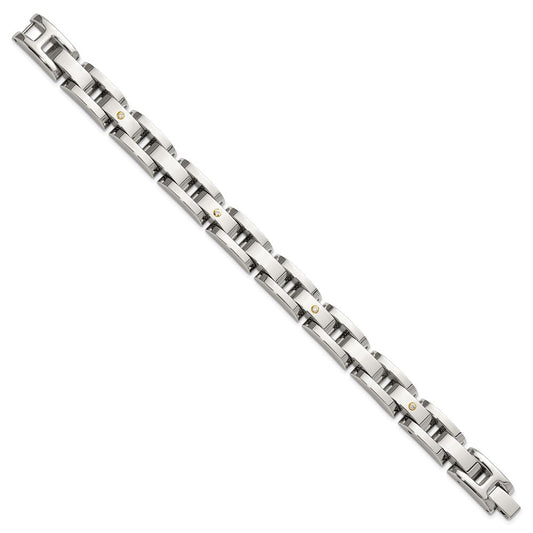 Chisel Stainless Steel Polished with 14K Gold Accent and 1/15ct. Diamond 8.25 inch Link Bracelet SRB3179-8.25