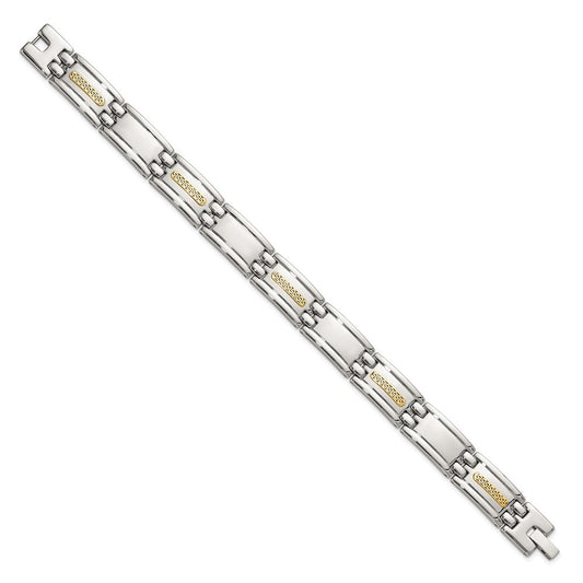 Chisel Stainless Steel Polished with 14K Gold Accent 8.75 inch Link Bracelet SRB3182-8.75