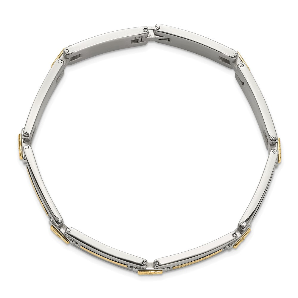 Chisel Stainless Steel Polished with 14K Accent Basket Weave and 1/15ct. Diamond 8.5 inch Bracelet SRB3186-8.5