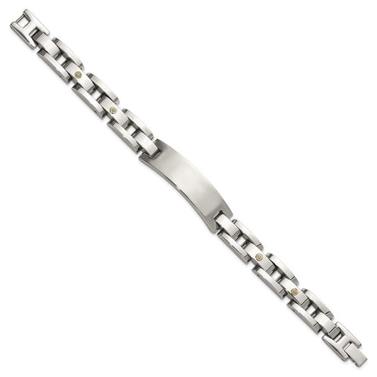 Chisel Stainless Steel Polished with 14K White Gold Accent and Diamond 8.5in ID Link Bracelet SRB3189-8.5