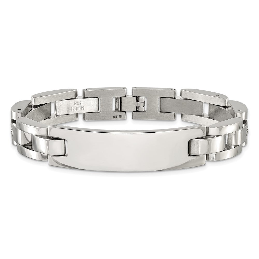 Chisel Stainless Steel Polished with 14K White Gold Accent and Diamond 8.5in ID Link Bracelet SRB3189-8.5