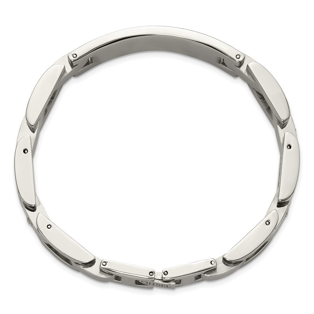 Chisel Stainless Steel Polished with 14K White Gold Accent and Diamond 8.5in ID Link Bracelet SRB3189-8.5